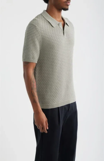 Open Edit Texture Knit Polo Top In Gray