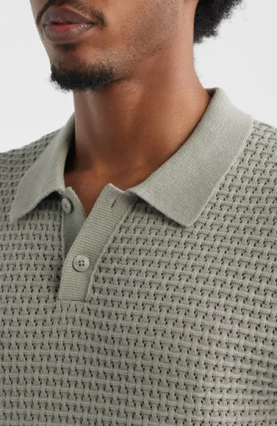 Open Edit Texture Knit Polo Top In Gray