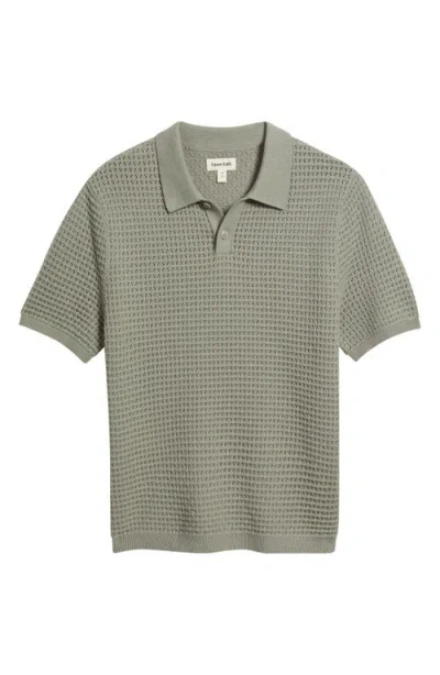 Open Edit Texture Knit Polo Top In Gray