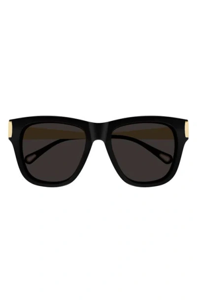 Chloé Bold Square Frame Sunglasses With Glossy Black Front In Black