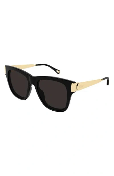 Chloé Bold Square Frame Sunglasses With Glossy Black Front In Black
