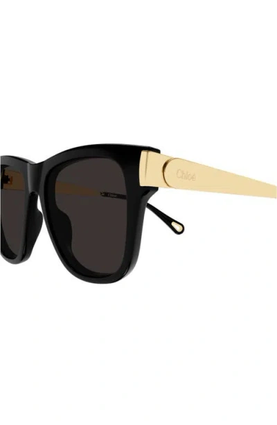 Chloé Bold Square Frame Sunglasses With Glossy Black Front In Black