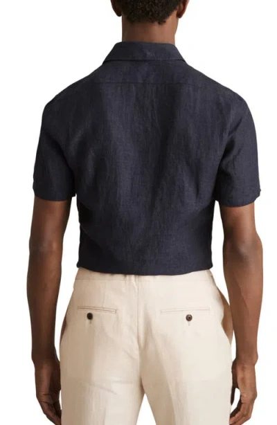 Reiss Mens Navy Holiday Square-collar Short-sleeve Linen Shirt Xs In Blue