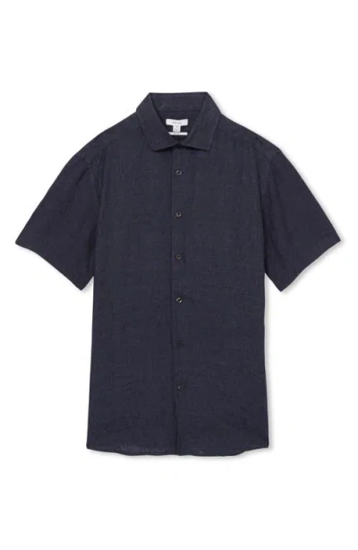 Reiss Mens Navy Holiday Square-collar Short-sleeve Linen Shirt Xs In Blue