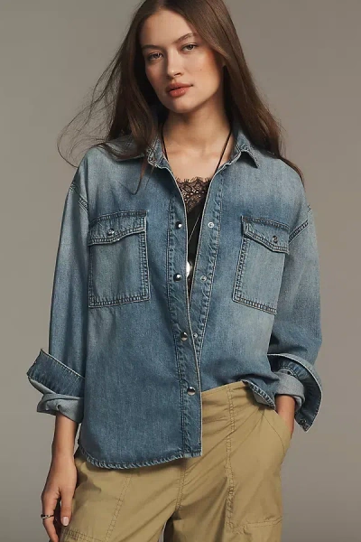 Anine Bing Womens Baltic Blue Paxton Oversized Denim Shirt