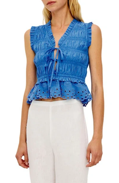 Rails Shirred Broderie-anglaise Top In Blue