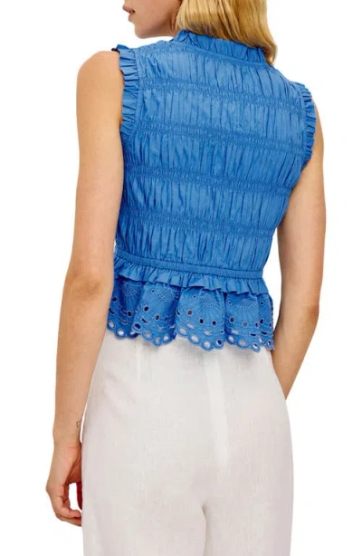 Rails Shirred Broderie-anglaise Top In Blue
