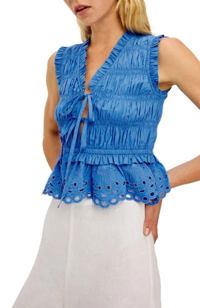 Rails Shirred Broderie-anglaise Top In Blue