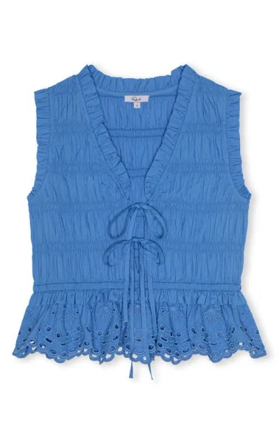Rails Shirred Broderie-anglaise Top In Blue