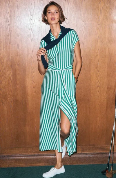 Boden Marcia Stripe Cap Sleeve Cotton Blend Jersey Shirtdress In Green
