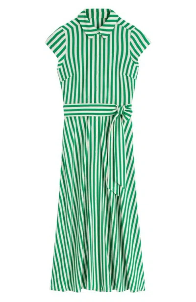 Boden Marcia Stripe Cap Sleeve Cotton Blend Jersey Shirtdress In Green