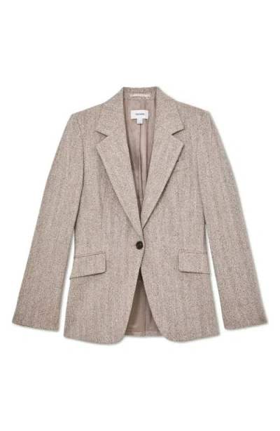 Reiss Isla One-button Herringbone Jacket In Brown