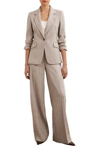 Reiss Isla One-button Herringbone Jacket In Brown