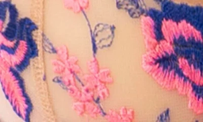 Mapalé Mapale Floral Embroidered Underwire Basque & G-string Set In Blue