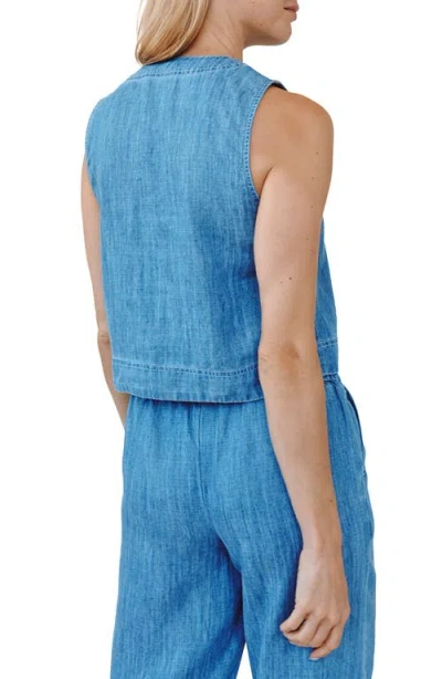 Bella Dahl Sleeveless Half Placket Crop Denim Pullover In Blue