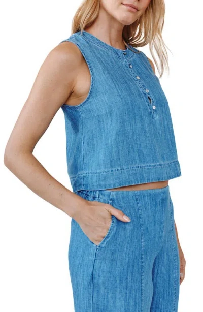 Bella Dahl Sleeveless Half Placket Crop Denim Pullover In Blue