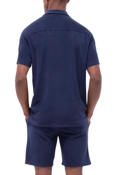 Bugatchi Terry Cloth Camp Shirt In Blue