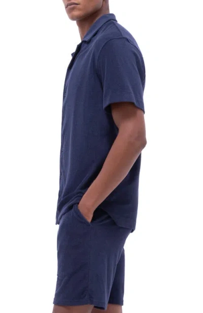Bugatchi Terry Cloth Camp Shirt In Blue