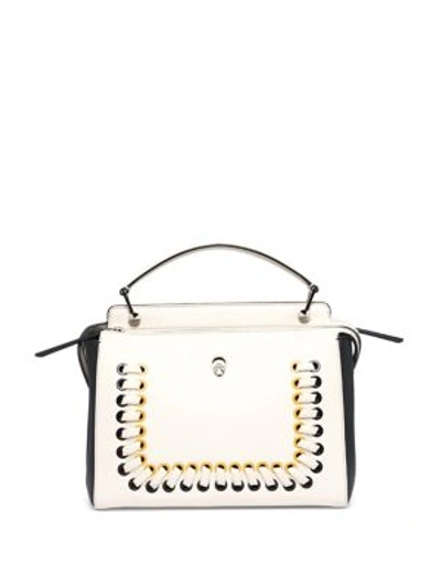 Shop Fendi Dotcom Click Whipstitched Leather Satchel In White