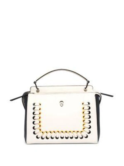 Shop Fendi Dotcom Click Whipstitched Leather Satchel In White