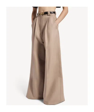 Balenciaga High Waist Pants Wide Leg Belt Loops In Neutral