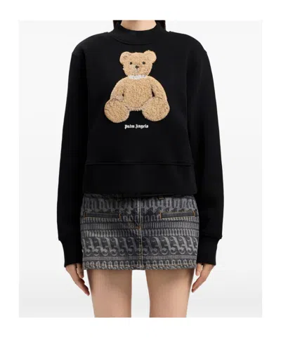 Palm Angels Bear Printed Crewneck Sweatshirt In Black