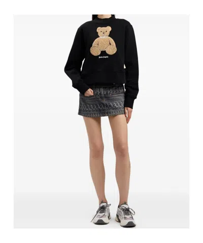 Palm Angels Bear Printed Crewneck Sweatshirt In Black