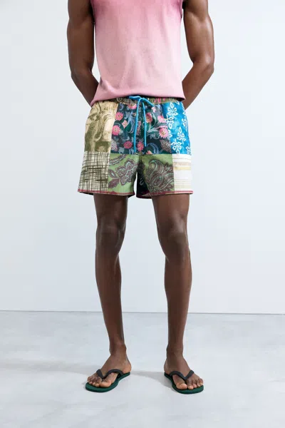 Desigual Printed Patch Swimsuit In Multi