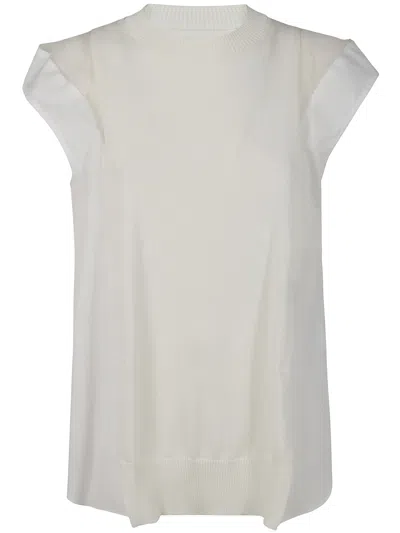 Sacai Cap Sleeve Mesh Knit Pullover In White