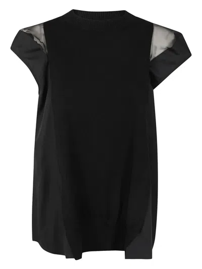 Sacai Popeline X Knit Pullover In Black