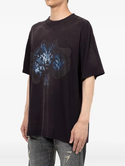 Kamiya Wolf-print Distressed T-shirt In Black