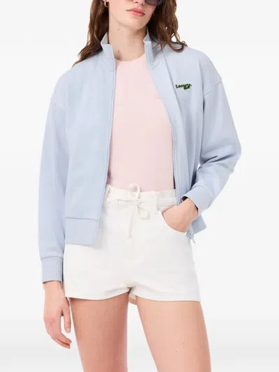 Lacoste Zip-up Collared Sweatshirt In Blue