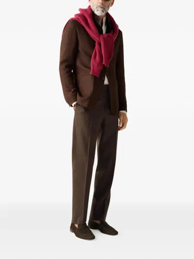 Zegna Button Elasticated Trousers In Brown