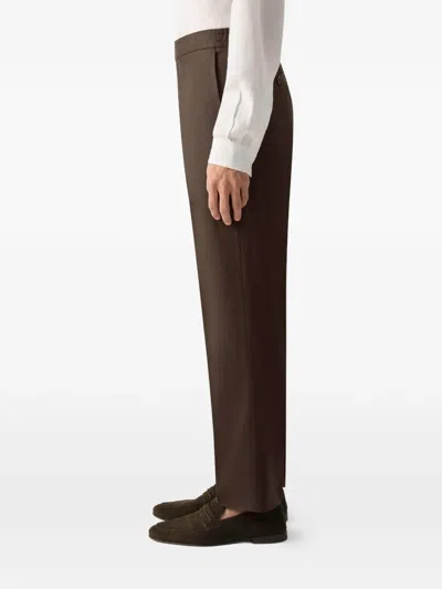 Zegna Button Elasticated Trousers In Brown