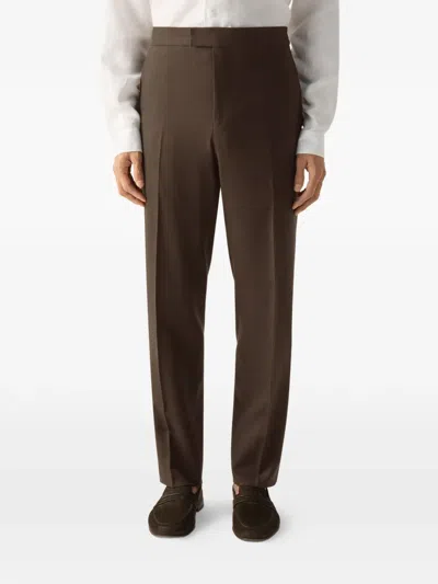 Zegna Button Elasticated Trousers In Brown
