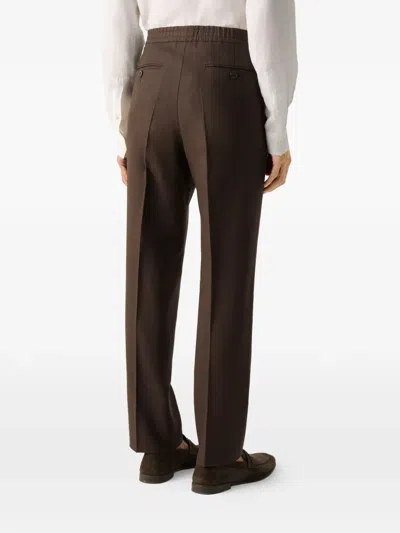 Zegna Button Elasticated Trousers In Brown