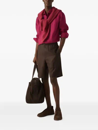 Zegna Oasi Lino Dress Shirt In Burgundy