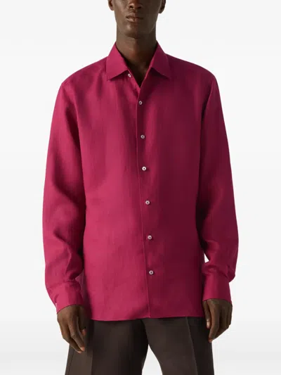 Zegna Oasi Lino Dress Shirt In Burgundy