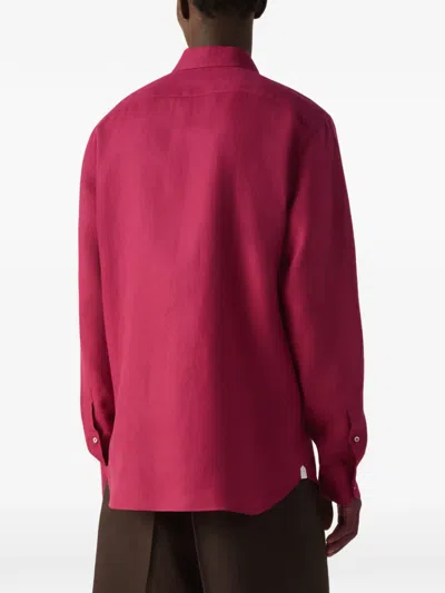Zegna Oasi Lino Dress Shirt In Burgundy