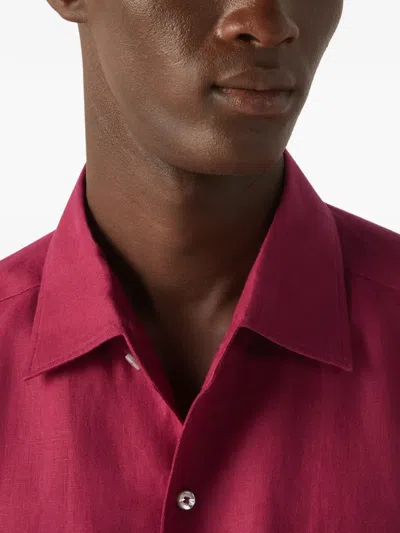 Zegna Oasi Lino Dress Shirt In Burgundy