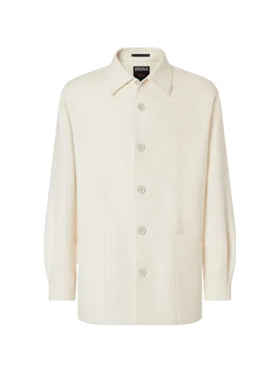 Zegna Button-up Wool Overshirt In Neutral