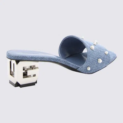 Givenchy Medium Blue Denim G Cube Mules In Blue