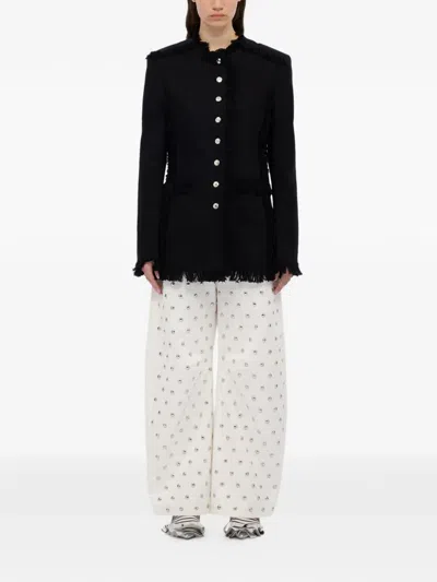 Msgm Fringed Buttoned Jacket In Black