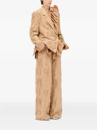Msgm Ruffled Check Shirt In Orange