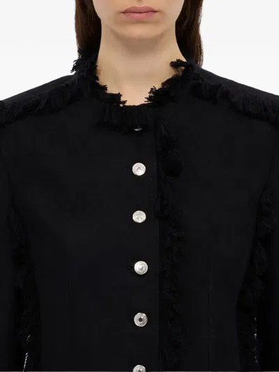 Msgm Fringed Buttoned Jacket In Black