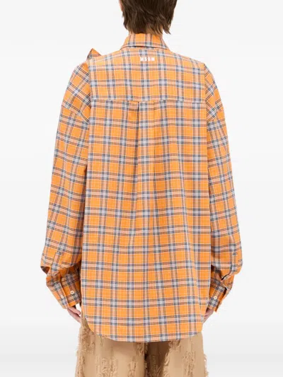 Msgm Ruffled Check Shirt In Orange