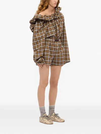 荷叶边细节格纹罩衫