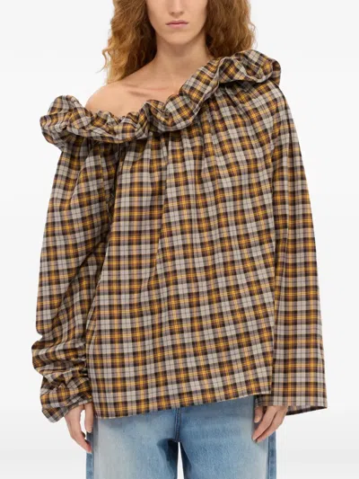 荷叶边细节格纹罩衫