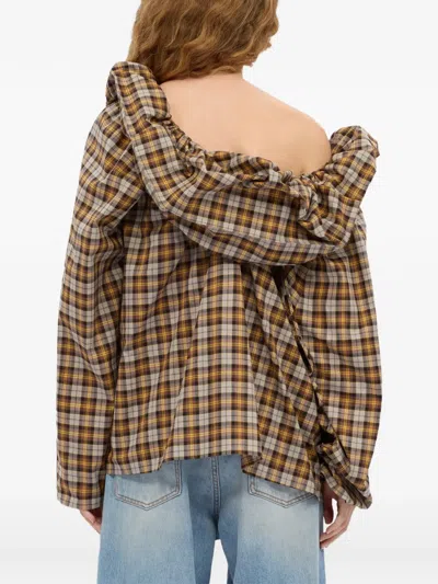 荷叶边细节格纹罩衫