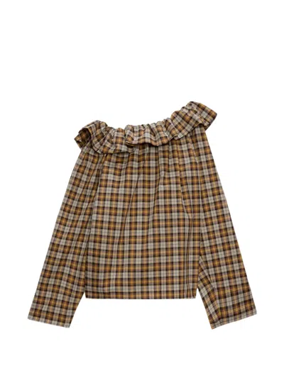 荷叶边细节格纹罩衫